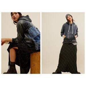 NWT Free People x Tricia Fix Zuma Denim Mix Hooded Sweatshirt Size Small